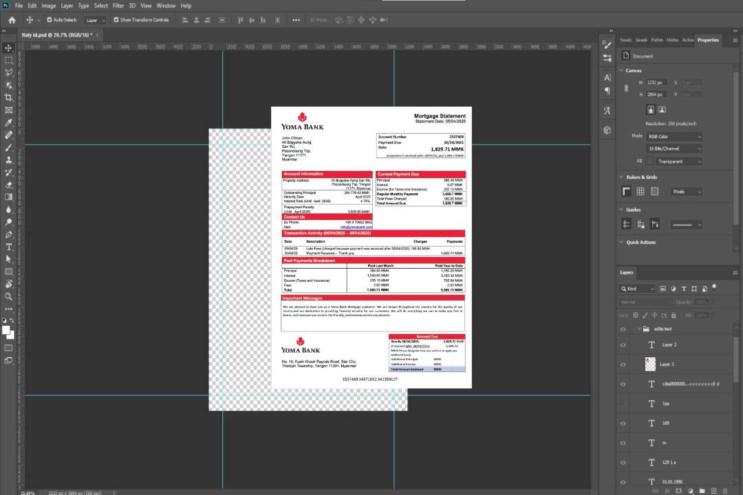 Modèle Word et PDF de relevé hypothécaire de la Myanmar Yoma Bank template Modèle Word et PDF de relevé hypothécaire de la Myanmar Yoma Bank template